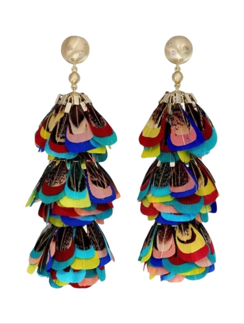 Kendra Scott Gold Multi Rainbow Lenni Feather Statement Earrings New With Box